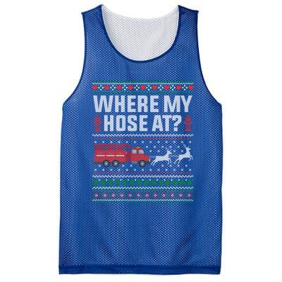 Where My Hose At Firefighter Ugly Christmas Sweater Gift Mesh Reversible Basketball Jersey Tank