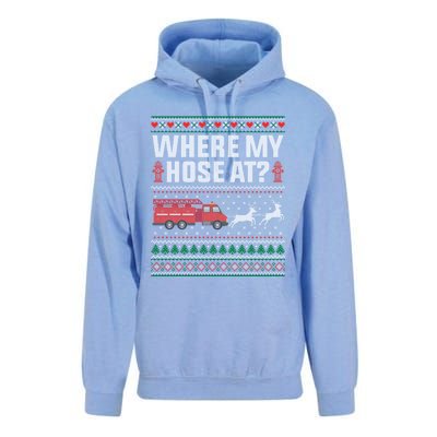 Where My Hose At Firefighter Ugly Christmas Sweater Gift Unisex Surf Hoodie