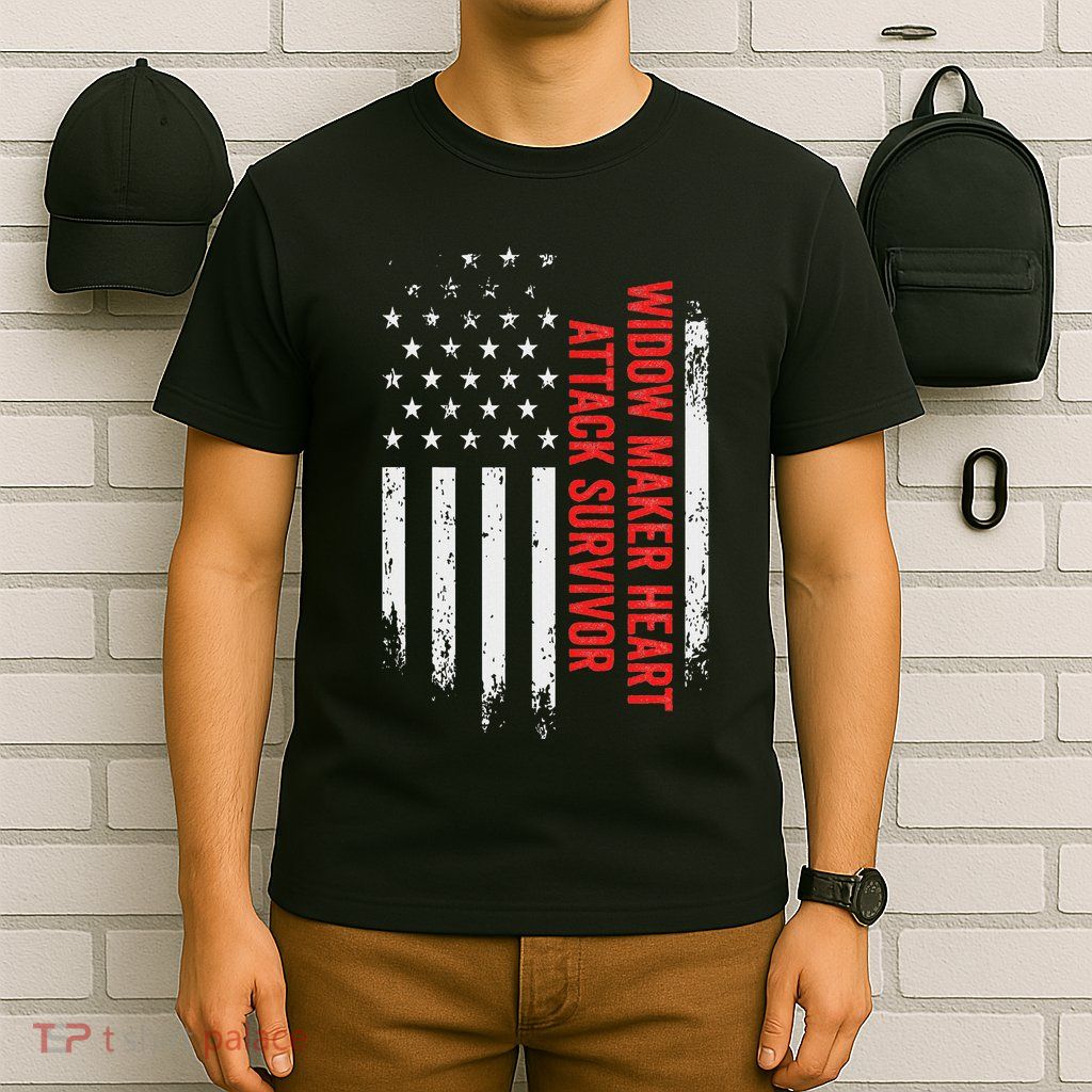 Widow Maker Heart Attack Survivor American Flag Recovery T-Shirt
