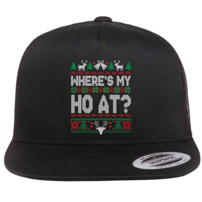 Where My HoS At Ho Matching Couple Christmas Ugly Sweater Cool Gift Flatbill Hat