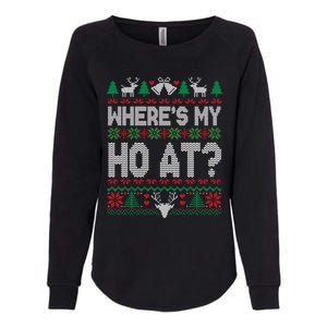 Where My HoS At Ho Matching Couple Christmas Ugly Sweater Cool Gift Womens California Wash Sweatshirt