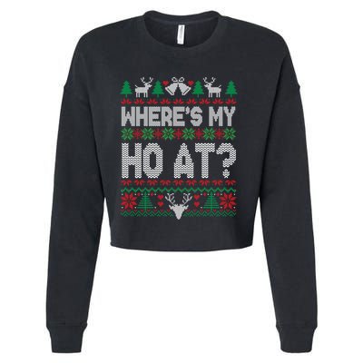 Where My HoS At Ho Matching Couple Christmas Ugly Sweater Cool Gift Cropped Pullover Crew