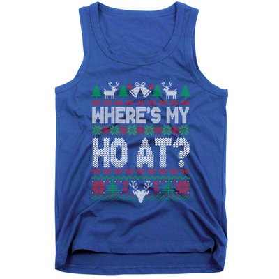 Where My HoS At Ho Matching Couple Christmas Ugly Sweater Cool Gift Tank Top