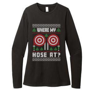 Where My Hose At Fire Funny Firefighter Ugly Christmas Gift Womens CVC Long Sleeve Shirt