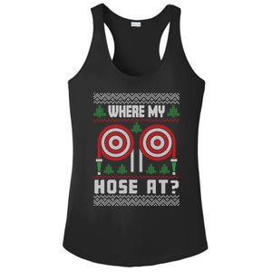 Where My Hose At Fire Funny Firefighter Ugly Christmas Gift Ladies PosiCharge Competitor Racerback Tank