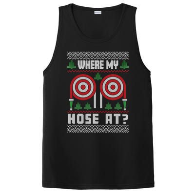 Where My Hose At Fire Funny Firefighter Ugly Christmas Gift PosiCharge Competitor Tank