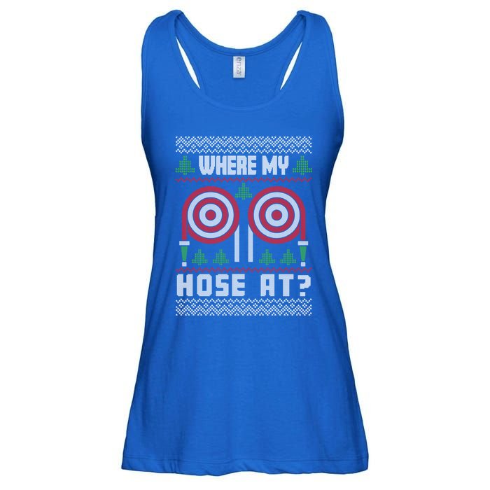 Where My Hose At Fire Funny Firefighter Ugly Christmas Gift Ladies Essential Flowy Tank