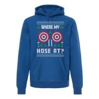 Where My Hose At Fire Funny Firefighter Ugly Christmas Gift Premium Hoodie