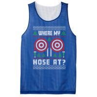 Where My Hose At Fire Funny Firefighter Ugly Christmas Gift Mesh Reversible Basketball Jersey Tank