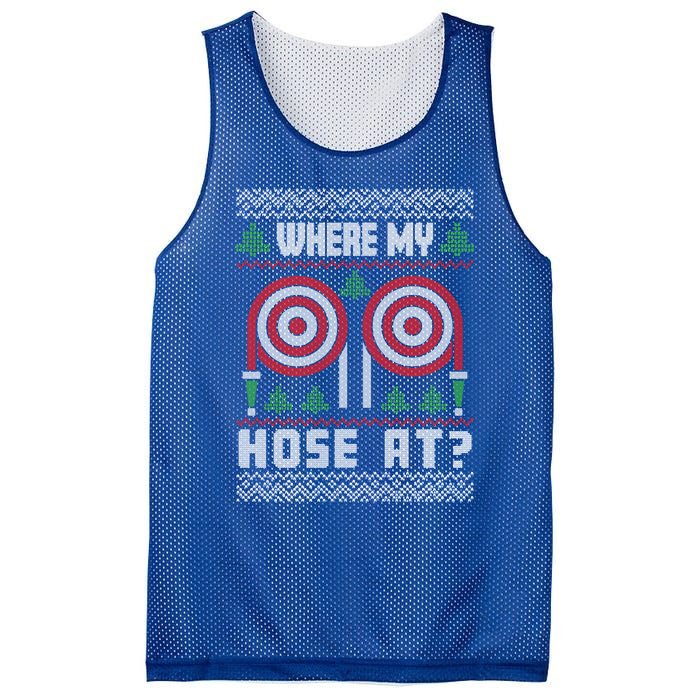 Where My Hose At Fire Funny Firefighter Ugly Christmas Gift Mesh Reversible Basketball Jersey Tank