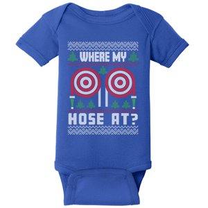 Where My Hose At Fire Funny Firefighter Ugly Christmas Gift Baby Bodysuit