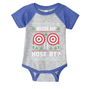 Where My Hose At Fire Funny Firefighter Ugly Christmas Gift Infant Baby Jersey Bodysuit