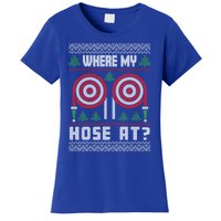 Where My Hose At Fire Funny Firefighter Ugly Christmas Gift Women's T-Shirt