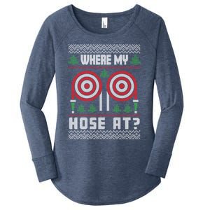 Where My Hose At Fire Funny Firefighter Ugly Christmas Gift Women's Perfect Tri Tunic Long Sleeve Shirt