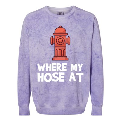 Where My Hose At Firefighter Pun Fire Gift Colorblast Crewneck Sweatshirt