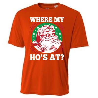 Where My Hos At Santa Funny Christmas Gift Cooling Performance Crew T-Shirt