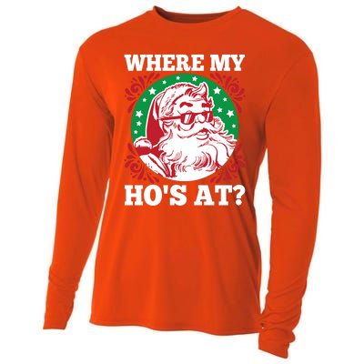 Where My Hos At Santa Funny Christmas Gift Cooling Performance Long Sleeve Crew