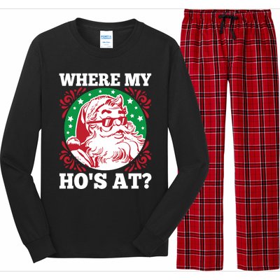 Where My Hos At Santa Funny Christmas Gift Long Sleeve Pajama Set