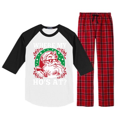 Where My Hos At Santa Funny Christmas Gift Raglan Sleeve Pajama Set