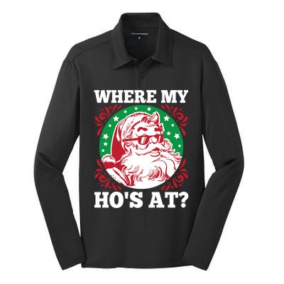 Where My Hos At Santa Funny Christmas Gift Silk Touch Performance Long Sleeve Polo