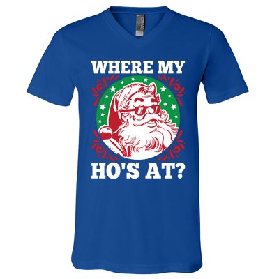 Where My Hos At Santa Funny Christmas Gift V-Neck T-Shirt