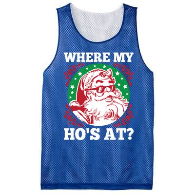 Where My Hos At Santa Funny Christmas Gift Mesh Reversible Basketball Jersey Tank