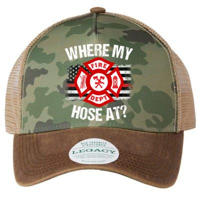 Where My Hose At Firefighter Thin Red Line Flag Fire Gift Legacy Tie Dye Trucker Hat