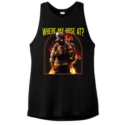 Where My Hose At Fire Firefighter Fire Rescue Cute Gift Ladies PosiCharge Tri-Blend Wicking Tank