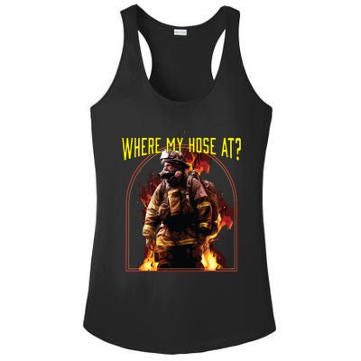 Where My Hose At Fire Firefighter Fire Rescue Cute Gift Ladies PosiCharge Competitor Racerback Tank