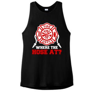 Where My Hose At Funny Firefighter Fire Rescue Cute Gift Ladies PosiCharge Tri-Blend Wicking Tank