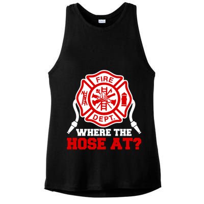 Where My Hose At Funny Firefighter Fire Rescue Cute Gift Ladies PosiCharge Tri-Blend Wicking Tank