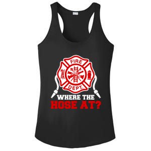 Where My Hose At Funny Firefighter Fire Rescue Cute Gift Ladies PosiCharge Competitor Racerback Tank