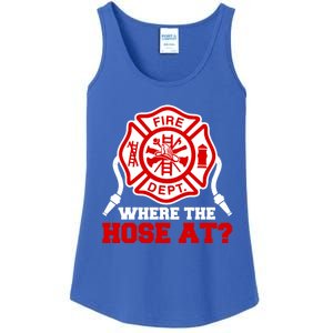 Where My Hose At Funny Firefighter Fire Rescue Cute Gift Ladies Essential Tank