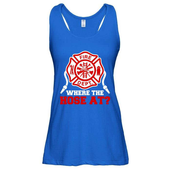 Where My Hose At Funny Firefighter Fire Rescue Cute Gift Ladies Essential Flowy Tank