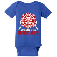 Where My Hose At Funny Firefighter Fire Rescue Cute Gift Baby Bodysuit