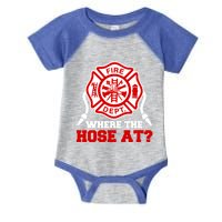 Where My Hose At Funny Firefighter Fire Rescue Cute Gift Infant Baby Jersey Bodysuit