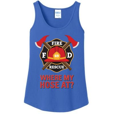 Where My Hose At Funny Firefighter Gift Ladies Essential Tank