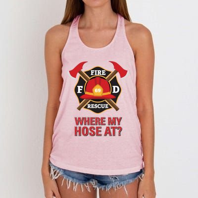 Where My Hose At Funny Firefighter Gift Women's Knotted Racerback Tank