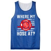 Where My Hose At Firefighter Fire Patriotic Usa Flag Gift Mesh Reversible Basketball Jersey Tank