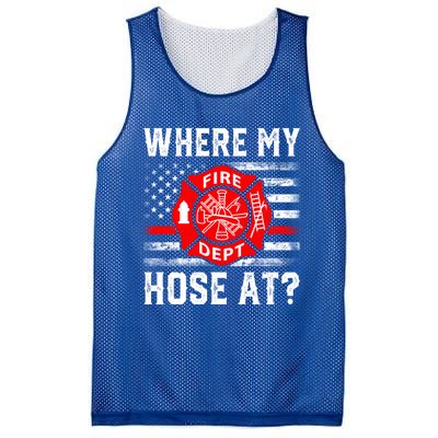 Where My Hose At Firefighter Fire Patriotic Usa Flag Gift Mesh Reversible Basketball Jersey Tank