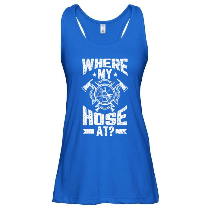 Where My Hose At Funny Fire Firefighter Graphic Great Gift Ladies Essential Flowy Tank