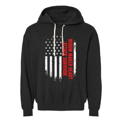 Widow Maker Heart Attack Survivor American Flag Recovery Gift Garment-Dyed Fleece Hoodie