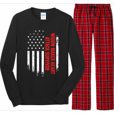 Widow Maker Heart Attack Survivor American Flag Recovery Gift Long Sleeve Pajama Set