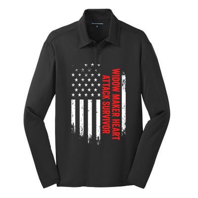 Widow Maker Heart Attack Survivor American Flag Recovery Gift Silk Touch Performance Long Sleeve Polo