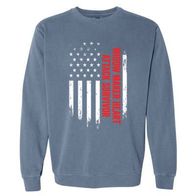 Widow Maker Heart Attack Survivor American Flag Recovery Gift Garment-Dyed Sweatshirt