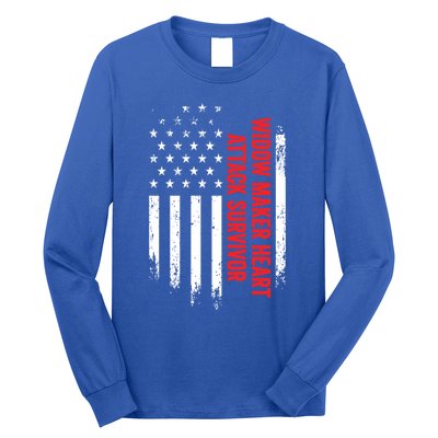 Widow Maker Heart Attack Survivor American Flag Recovery Gift Long Sleeve Shirt