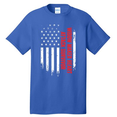 Widow Maker Heart Attack Survivor American Flag Recovery Gift Tall T-Shirt