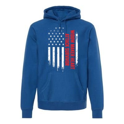 Widow Maker Heart Attack Survivor American Flag Recovery Gift Premium Hoodie