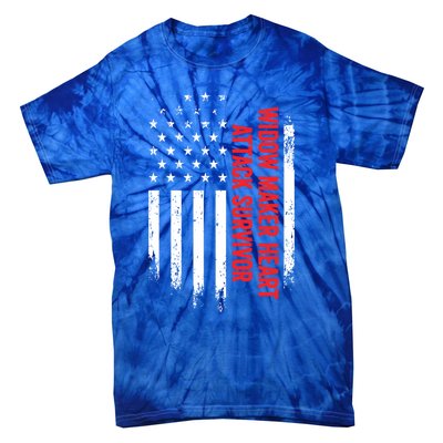 Widow Maker Heart Attack Survivor American Flag Recovery Gift Tie-Dye T-Shirt