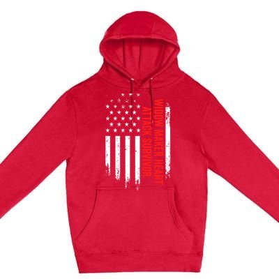 Widow Maker Heart Attack Survivor American Flag Recovery Gift Premium Pullover Hoodie